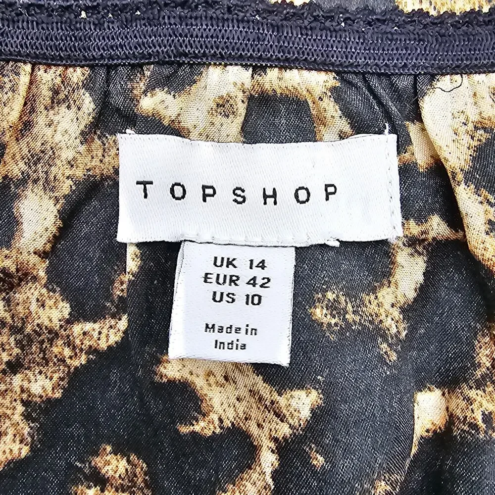 Topshop Womans size 10 Leopard Print Lace Hem Mini Satin Slip Skirt Black Brown